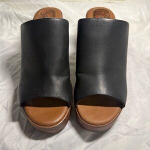 Black Leather Women's Slide Sandals